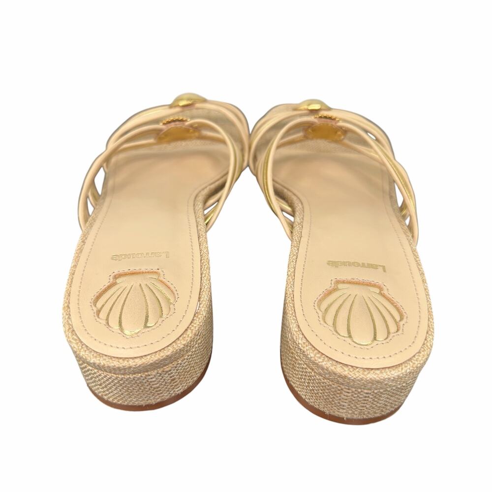 Larroudé Shelly Mule Sandal Strappy Leather Beige Gold Seashell Accent Size 7 - Picture 13 of 16